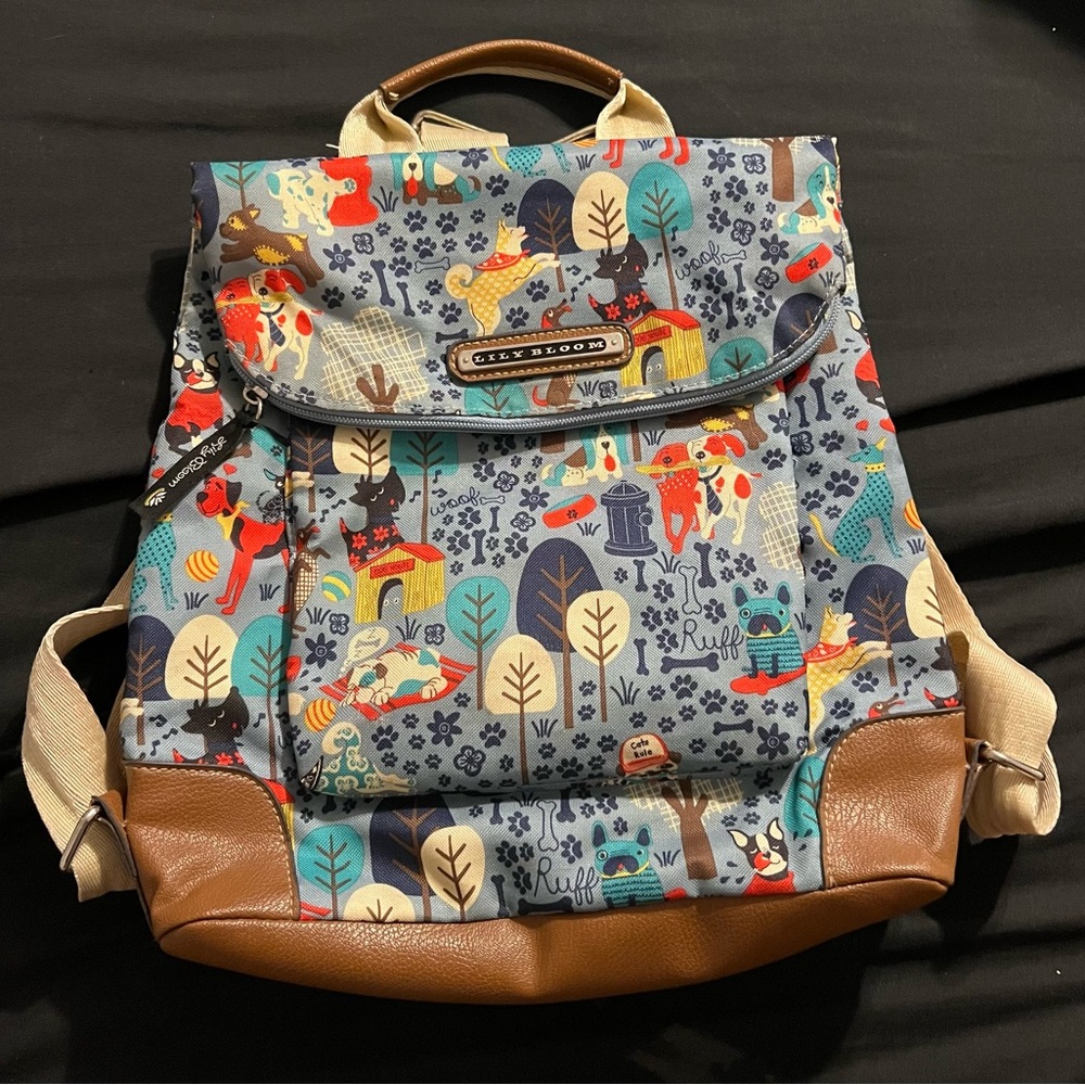 Lily Bloom Blue and Brown Dog Print Bag